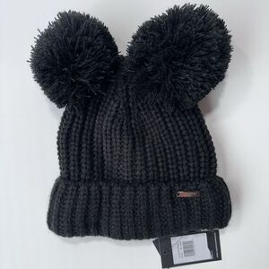 NWOT Karl Lagerfeld Paris Women\'s Beanie Hat & Gloves Set Black OSFM Klp Logo Stud Faux Fur Pom Hat | Karl Lagerfeld Paris main image 3